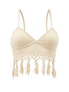 Matchesfashion.com Joostricot - Macram-hem Knitted Linen-blend Cropped Top - Womens - Light Beige