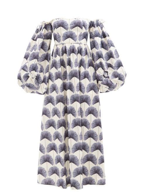 Agua By Agua Bendita - Alheli Palma-print Cotton Maxi Dress - Womens - Navy White