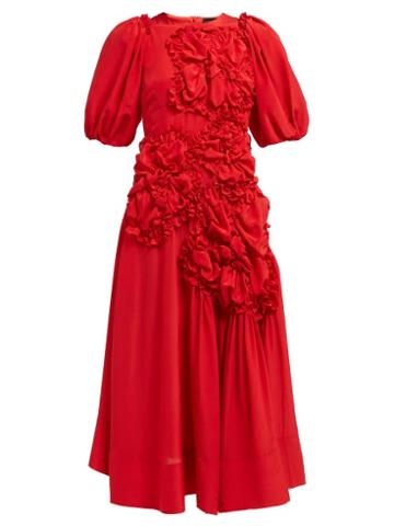 Matchesfashion.com Simone Rocha - Ruched Silk Crepe De Chine Midi Dress - Womens - Red