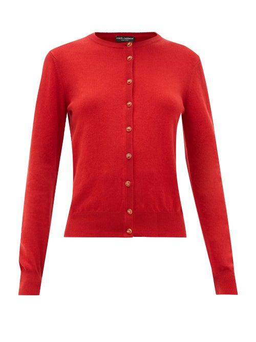 Matchesfashion.com Dolce & Gabbana - Dg Crystal Button Cashmere Cardigan - Womens - Red