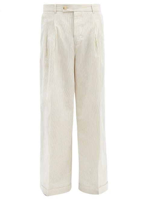 Matchesfashion.com Eckhaus Latta - Wide-leg Striped Cotton-blend Poplin Trousers - Mens - Beige