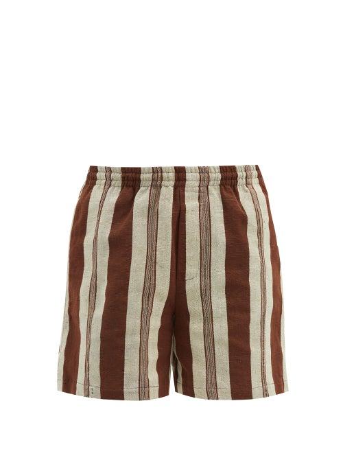 Matchesfashion.com Bode - Upcycled-fabric Striped Shorts - Mens - Brown