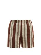 Matchesfashion.com Bode - Upcycled-fabric Striped Shorts - Mens - Brown
