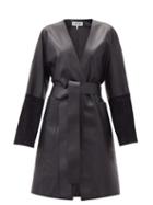 Matchesfashion.com Loewe - Suede-panelled Leather Wrap Coat - Womens - Black