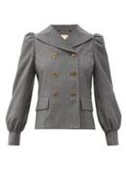 Matchesfashion.com Fendi - Double-breasted Puff-sleeve Brushed-wool Jacket - Womens - Dark Grey