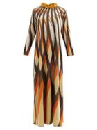 Matchesfashion.com Gucci - Embellished-collar Jacquard-stripe Lurex Dress - Womens - Brown Multi
