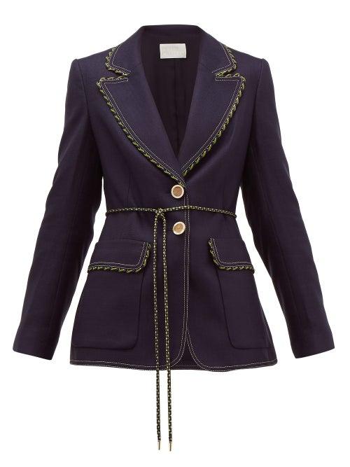 Matchesfashion.com Peter Pilotto - Single Breasted Braid Trimmed Tweed Jacket - Womens - Navy