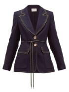 Matchesfashion.com Peter Pilotto - Single Breasted Braid Trimmed Tweed Jacket - Womens - Navy