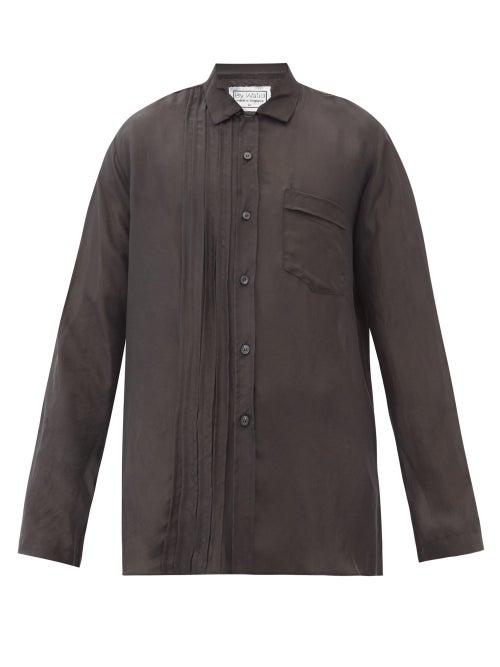 Matchesfashion.com By Walid - Tristan Pintuck-pleat Washed-silk Shirt - Mens - Black