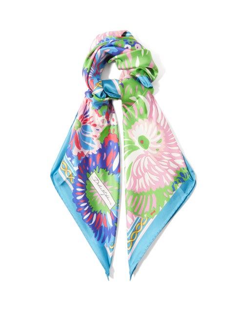 Dolce & Gabbana - Impressionism Floral-print Silk-twill Scarf - Womens - Blue Multi