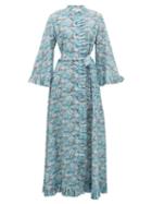 Matchesfashion.com Evi Grintela - Marigold Ruffled Floral-print Cotton Dress - Womens - Blue Print