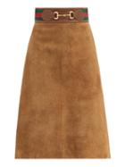Matchesfashion.com Gucci - Web-stripe & Horsebit Suede Skirt - Womens - Brown