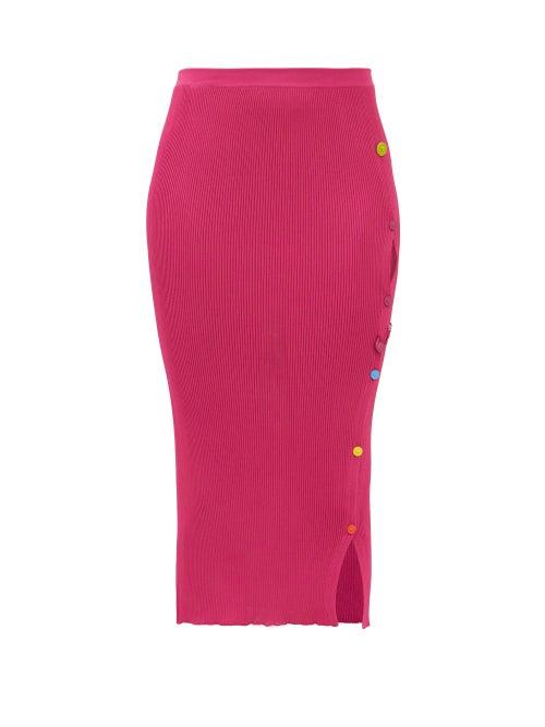 Versace - Safety Pin Ribbed-knit Midi Skirt - Womens - Pink