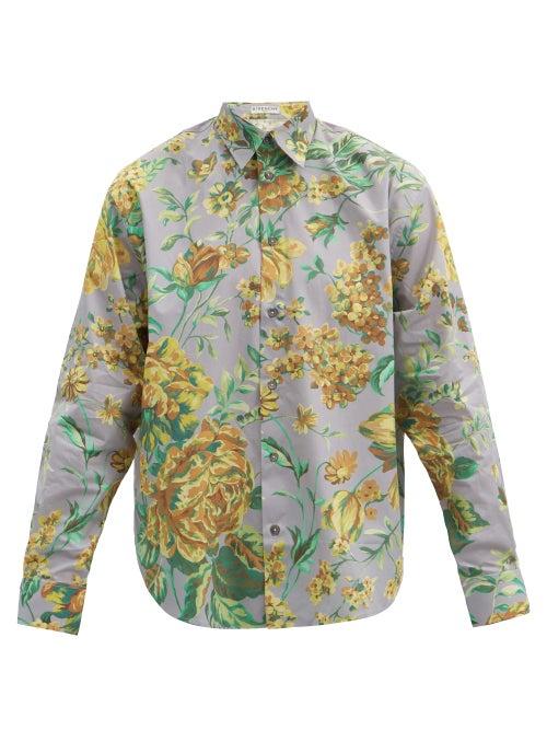 Matchesfashion.com Givenchy - Rose-print Cotton-poplin Shirt - Mens - Grey Multi