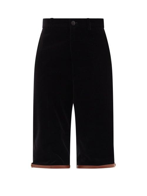 Gucci - Leather-strap Cotton-velvet Cropped Trousers - Womens - Black