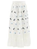 Ladies Rtw Lug Von Siga - Ornella Floral-embroidered Tiered Linen Skirt - Womens - White