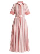 Matchesfashion.com Gl Hrgel - Belted Striped Linen Blend Dress - Womens - Pink Stripe