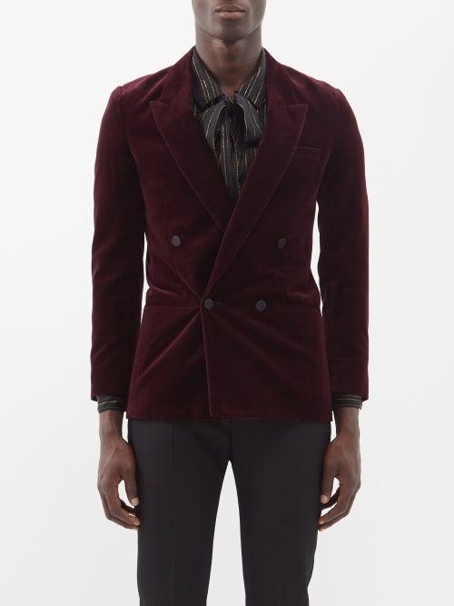 Saint Laurent - Double-breasted Velvet Blazer - Mens - Burgundy