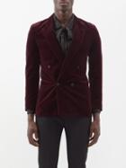 Saint Laurent - Double-breasted Velvet Blazer - Mens - Burgundy