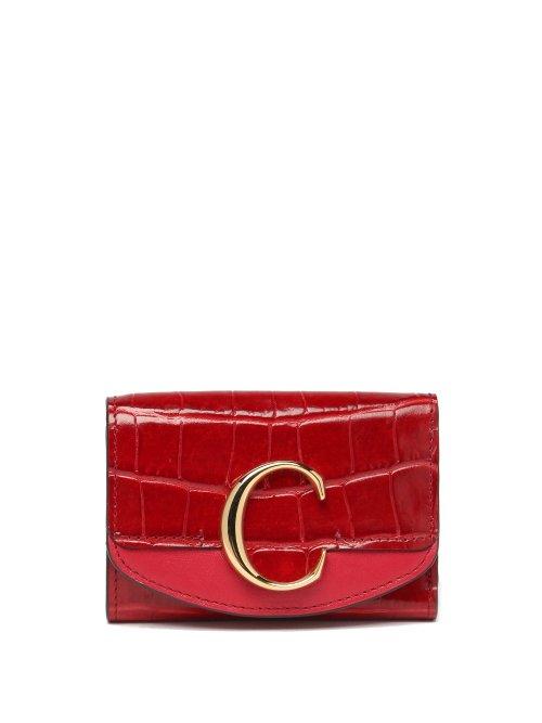 Matchesfashion.com Chlo - The C Logo Crocodile Embossed Leather Wallet - Womens - Red