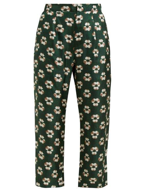 Matchesfashion.com Biyan - Pobea Floral Print Silk Cropped Trousers - Womens - Green Multi
