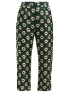 Matchesfashion.com Biyan - Pobea Floral Print Silk Cropped Trousers - Womens - Green Multi