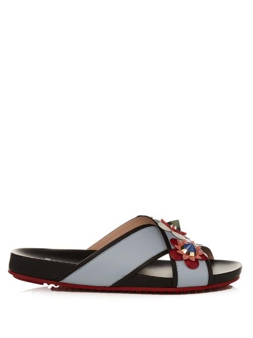 Fendi Flowerland Leather Slides