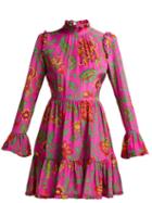 Matchesfashion.com La Doublej - Visconti Dragon Flower Print Silk Mini Dress - Womens - Pink Print