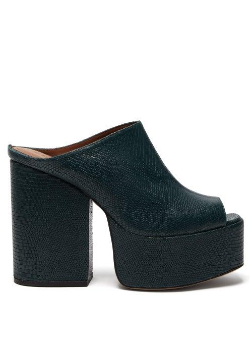 Matchesfashion.com Osman - Brigitte Lizard-effect Leather Platform Mules - Womens - Dark Green