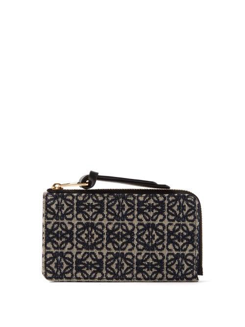 Loewe - Anagram-jacquard Zipped Cardholder - Womens - Navy Multi
