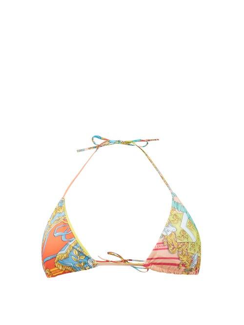 Versace - Royal Rebellion-print Triangle Bikini Top - Womens - Orange Print