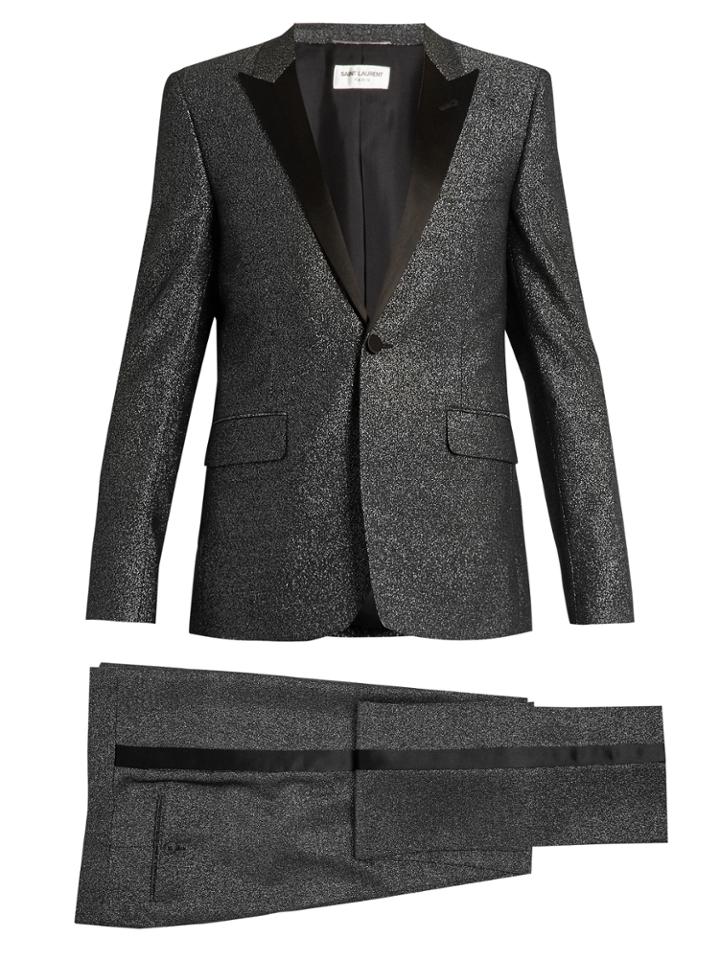 Saint Laurent Sparkle Satin-lapel Wool-blend Tuxedo