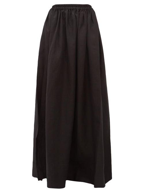 Matchesfashion.com Matteau - Hemline-slit Linen-blend Maxi Skirt - Womens - Black