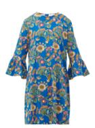 Matchesfashion.com La Doublej - 24/7 Thistle-print Trumpet-sleeve Crepe Dress - Womens - Blue Print