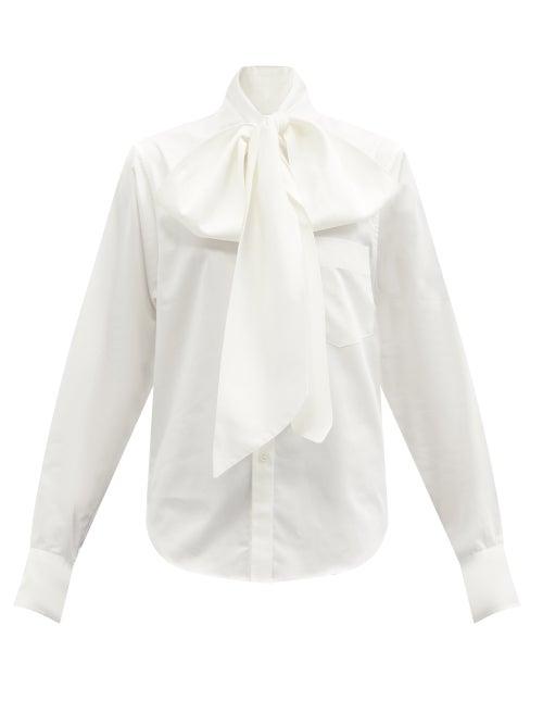 Matchesfashion.com Vaquera - Pussy-bow Cotton-poplin Blouse - Womens - Ivory