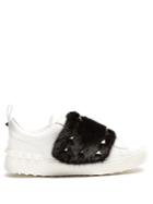 Valentino Mink-fur Rockstud Low-top Leather Trainers