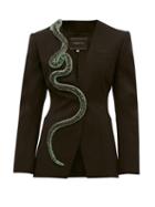 Matchesfashion.com Andrew Gn - Crystal Snake Wool Blend Blazer - Womens - Black Green