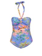 Zimmermann - Tropicana Floral-print Halterneck Swimsuit - Womens - Blue Print