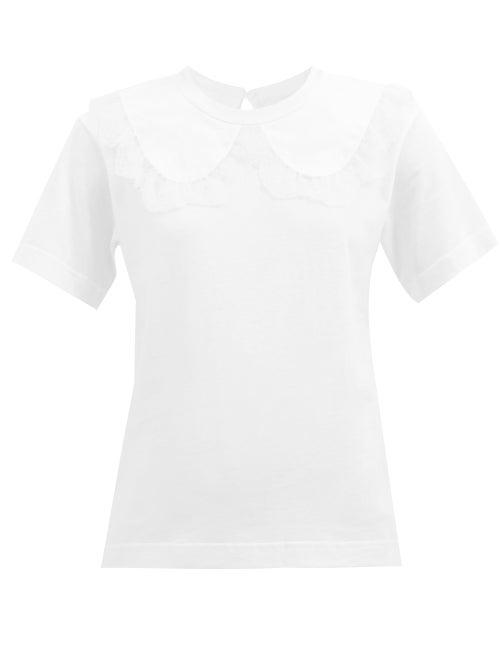 See By Chlo - Lace-trim Peter Pan-collar Cotton-jersey T-shirt - Womens - White
