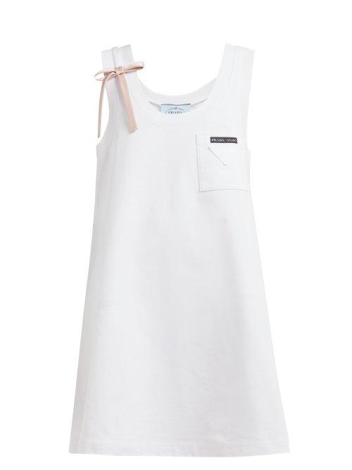 Matchesfashion.com Prada - Bow Embellished Cotton Jersey Dress - Womens - White
