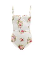 Matchesfashion.com Zimmermann - Honour Floral Print Balconette Swimsuit - Womens - Cream