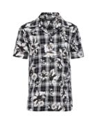 Matchesfashion.com Neil Barrett - Hawaiian Print Tartan Cotton Shirt - Mens - Black White