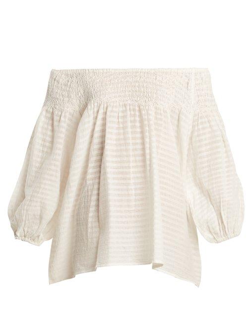 Matchesfashion.com Mes Demoiselles - Adriatic Off The Shoulder Striped Top - Womens - Cream