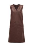 Matchesfashion.com Joseph - Gwen Matt V Neck Panelled Leather Dress - Womens - Burgundy
