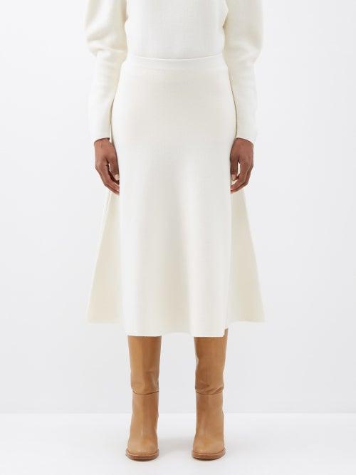 Another Tomorrow - A-line Merino Midi Skirt - Womens - Cream