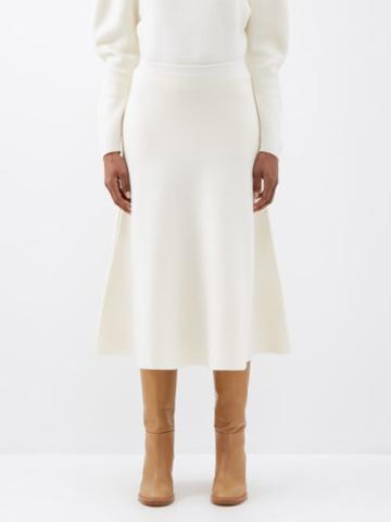 Another Tomorrow - A-line Merino Midi Skirt - Womens - Cream