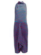 Matchesfashion.com Atlein - Striped Cowl Neck Cotton Midi Dress - Womens - Blue Multi