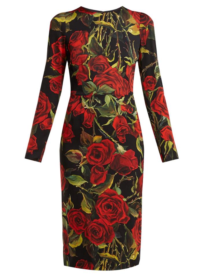 Dolce & Gabbana Rose-print Silk-blend Crpe Dress