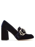 Miu Miu Embellished Velvet Block-heel Loafers