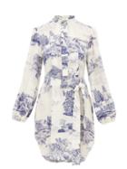 Matchesfashion.com Chlo - Toile Print Silk Crepe De Chine Shirtdress - Womens - Blue White